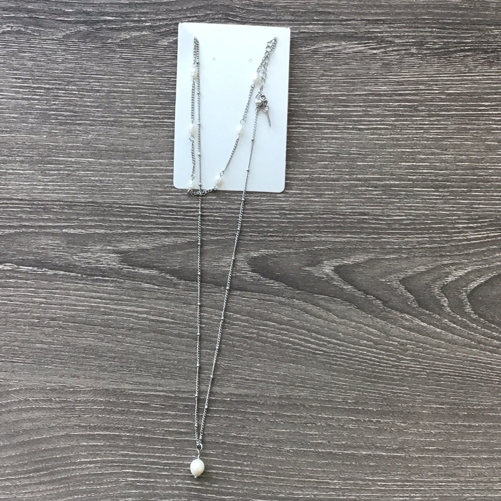 Chic Silver Necklace and Bracelet/ Anklet with Pearl Accent